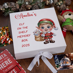 Personalised White Elf On The Shelf Wooden and Ribbon Style Christmas Keepsake Gift