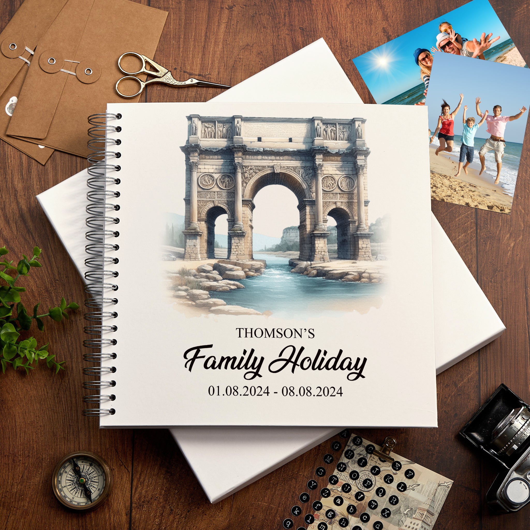 Personalised Rome Holiday Memory Scrapbook Journal Photo Albums Adventures Photo Album ukgiftstoreonline Arch of Constantine 12 x 12 Inches