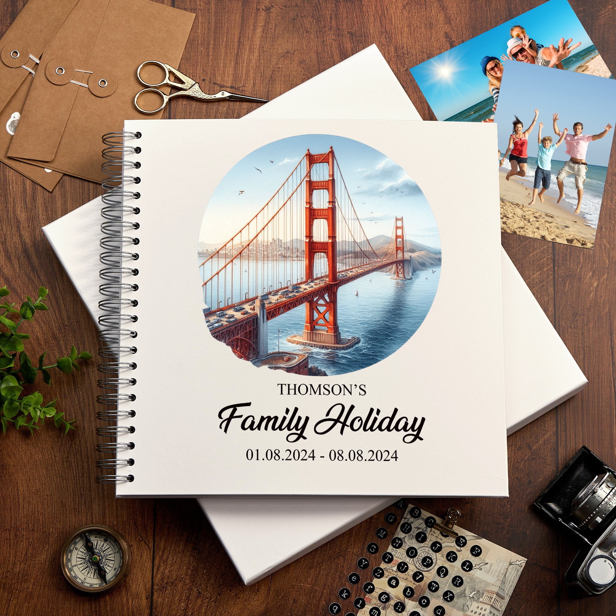 Personalised San Francisco Holiday Memory Scrapbook Journal Photo Albums Adventures Photo Album ukgiftstoreonline Golden Gate Bridge 12 x 12 Inches