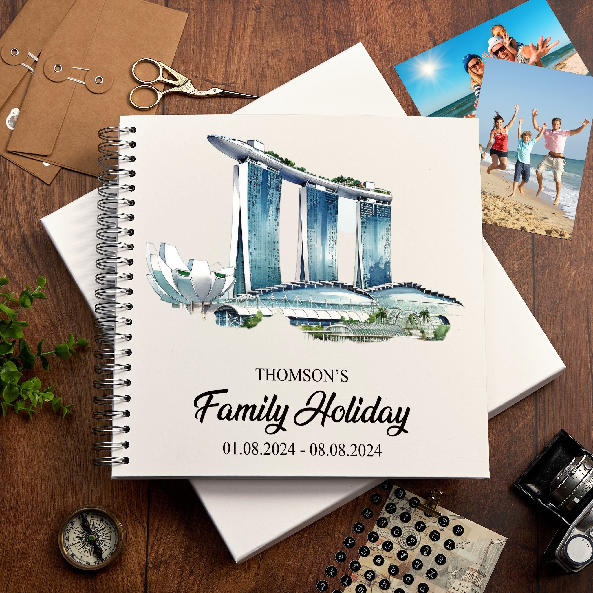 Personalised Singapore Holiday Memory Scrapbook Journal Photo Albums Adventures Photo Album ukgiftstoreonline Marina Bay Sands 12 x 12 Inches
