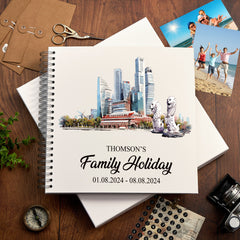 Personalised Singapore Holiday Memory Scrapbook Journal Photo Albums Adventures Photo Album ukgiftstoreonline Skyscrapers-Merlion 12 x 12 Inches