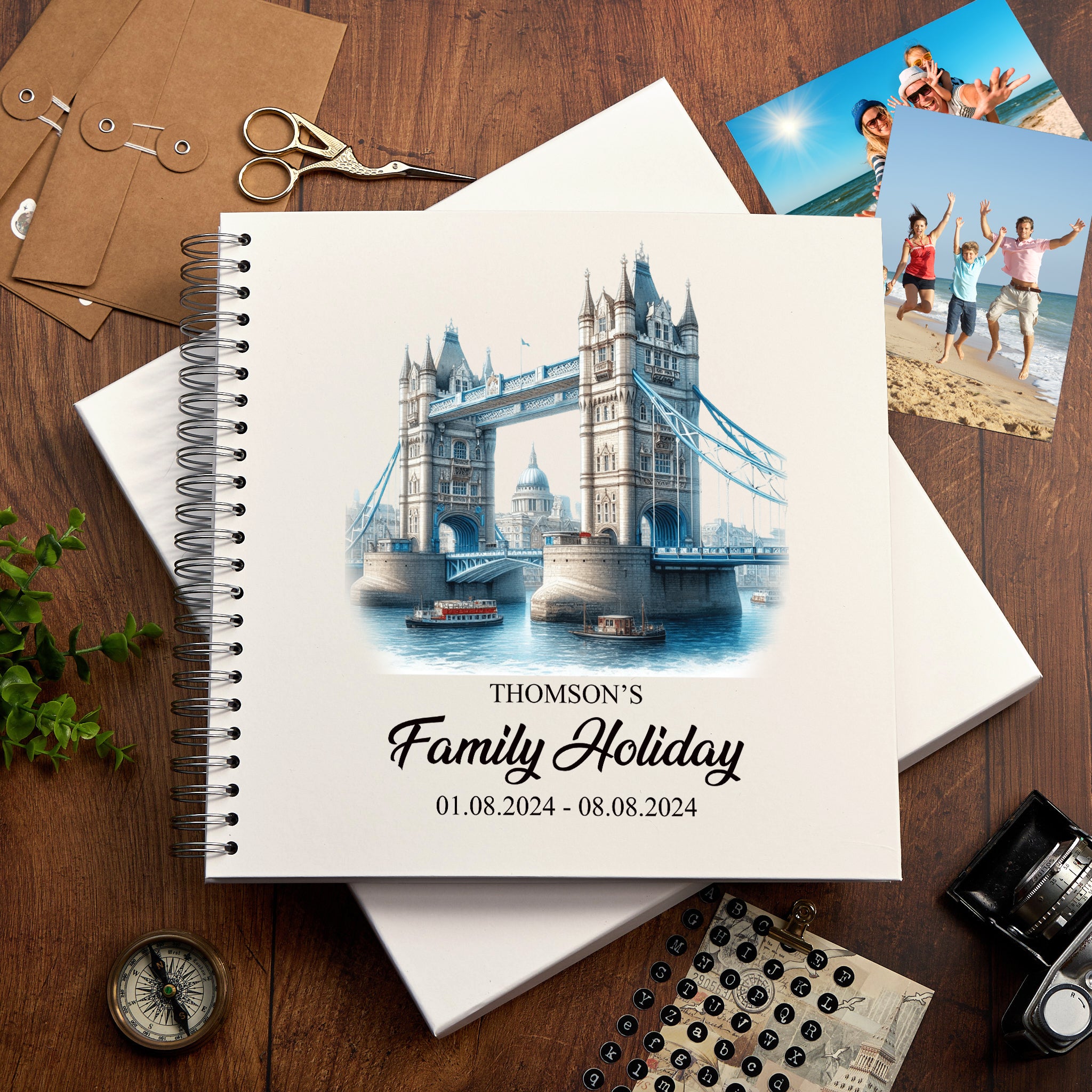 Personalised England, London Holiday Memory Scrapbook Journal Photo Albums Adventures Photo Album ukgiftstoreonline Tower Bridge 12 x 12 Inches