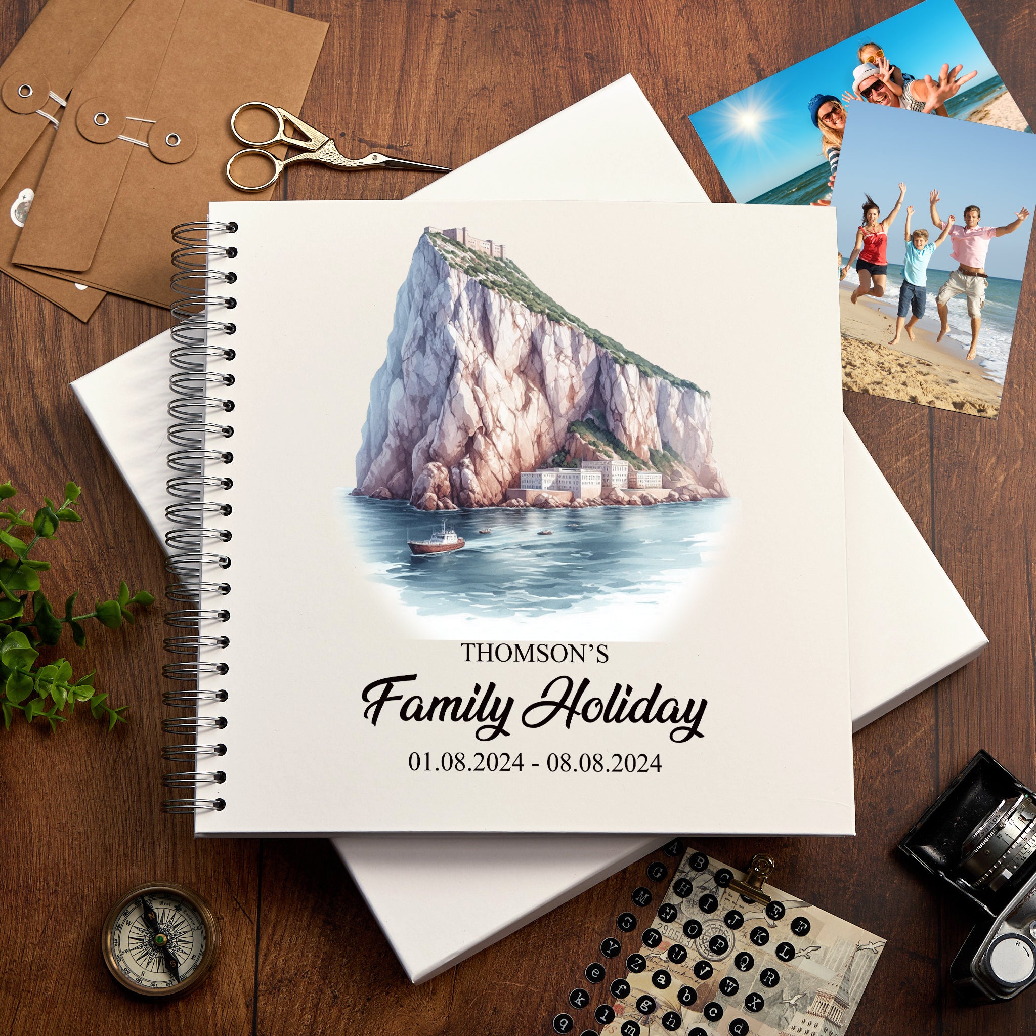 Personalised England, London Holiday Memory Scrapbook Journal Photo Albums Adventures Photo Album ukgiftstoreonline Rock of Gibraltar 12 x 12 Inches