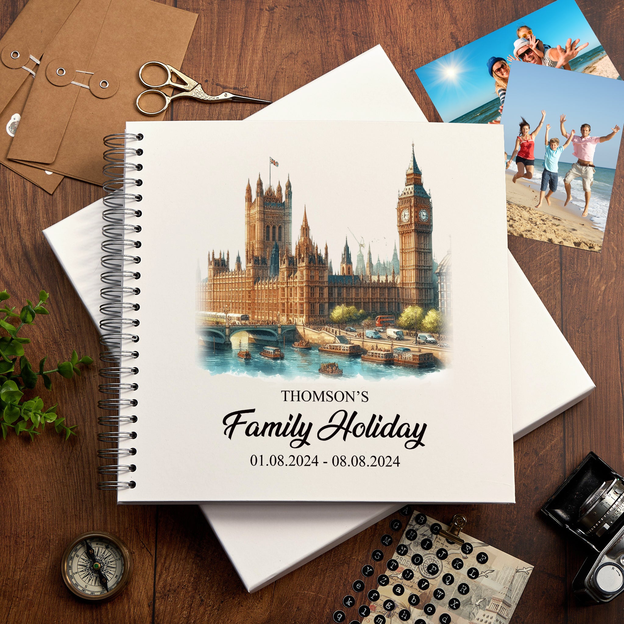 Personalised England, London Holiday Memory Scrapbook Journal Photo Albums Adventures Photo Album ukgiftstoreonline Palace of Westminster and Big Ben 12 x 12 Inches