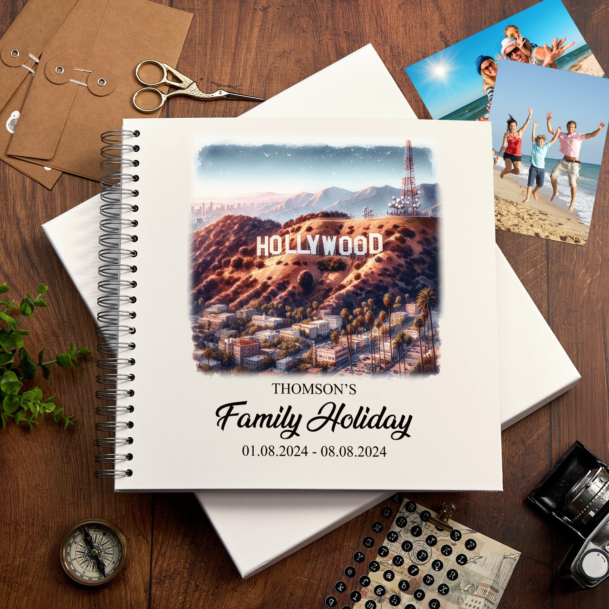Personalised USA Holiday Memory Scrapbook Journal Photo Albums Adventures Photo Album ukgiftstoreonline Hollywood Sign 12 x 12 Inches
