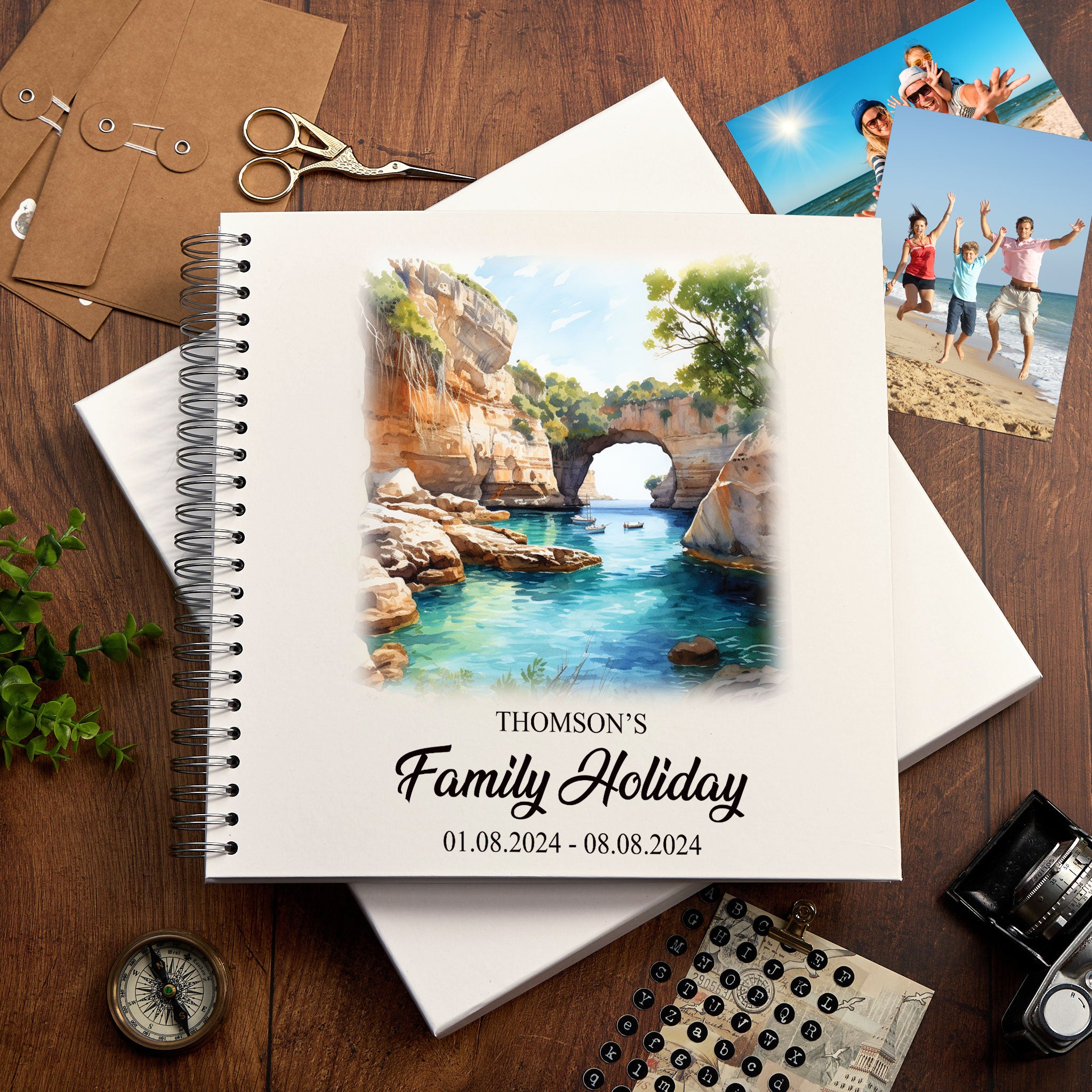 Personalised Majorca/Mallorca Holiday Memory Scrapbook Journal Photo Albums Adventures Photo Album ukgiftstoreonline Sea Arch 12 x 12 Inches