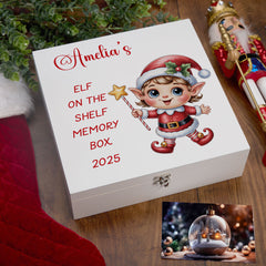 Personalised White Elf On The Shelf Memory Box Special Christmas Keepsake Gift