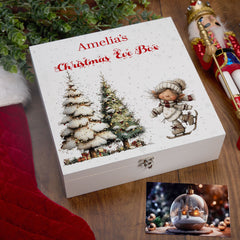 Personalised White Christmas Eve Gift Box With Adorable Elf Special Christmas Keepsake Memory Storage