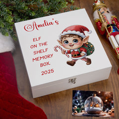 Personalised White Elf On The Shelf Memory Box Special Christmas Keepsake Gift