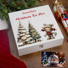 Personalised White Christmas Eve Gift Box With Adorable Elf Special Christmas Keepsake Memory Storage