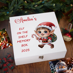 Personalised White Elf On The Shelf Memory Box Special Christmas Keepsake Gift
