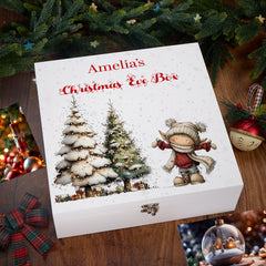 Personalised White Christmas Eve Gift Box With Adorable Elf Special Christmas Keepsake Memory Storage