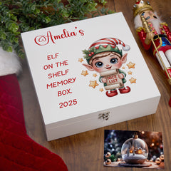 Personalised White Elf On The Shelf Wooden and Ribbon Style Christmas Keepsake Gift