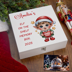 Personalised White Elf On The Shelf Memory Box Special Christmas Keepsake Gift