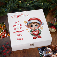 Personalised White Elf On The Shelf Memory Box Special Christmas Keepsake Gift