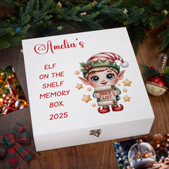 Personalised White Elf On The Shelf Wooden and Ribbon Style Christmas Keepsake Gift