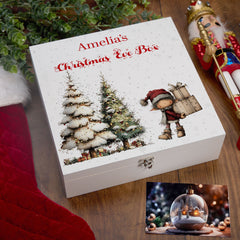 Personalised White Christmas Eve Gift Box With Adorable Elf Special Christmas Keepsake Memory Storage