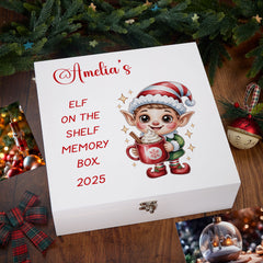 Personalised White Elf On The Shelf Wooden and Ribbon Style Christmas Keepsake Gift