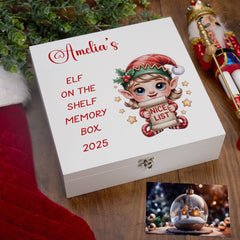 Personalised White Elf On The Shelf Wooden and Ribbon Style Christmas Keepsake Gift
