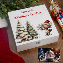 Personalised White Christmas Eve Gift Box With Adorable Elf Special Christmas Keepsake Memory Storage