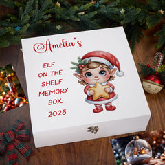 Personalised White Elf On The Shelf Memory Box Special Christmas Keepsake Gift