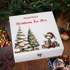 Personalised White Christmas Eve Gift Box With Adorable Elf Special Christmas Keepsake Memory Storage