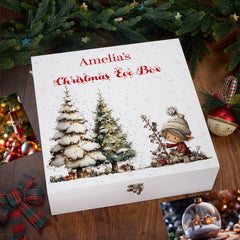 Personalised White Christmas Eve Gift Box With Adorable Elf Special Christmas Keepsake Memory Storage