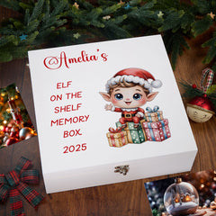 Personalised White Elf On The Shelf Memory Box Special Christmas Keepsake Gift
