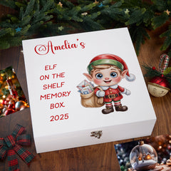 Personalised White Elf On The Shelf Wooden and Ribbon Style Christmas Keepsake Gift