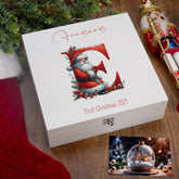 Personalised Luxury Wooden Christmas Red Lettering Family Baby Keepsake Memory Box