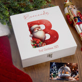 Personalised Luxury Wooden Christmas Red Lettering Family Baby Keepsake Memory Box