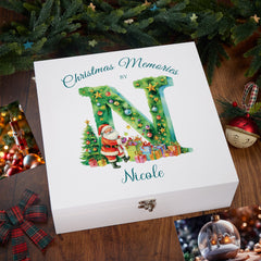 Personalised Luxury Wooden Christmas Family Baby Keepsake Memory Box With Santa's Letter