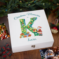 Personalised Luxury Wooden Christmas Family Baby Keepsake Memory Box With Santa's Letter