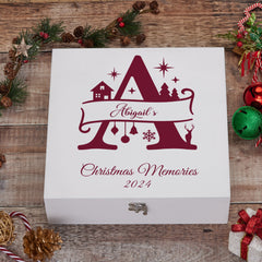 Personalised Luxury Wooden Christmas Monogram Family Baby Keepsake Memory Box