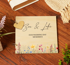 Personalised Wooden Wedding Guest Book With Wildflower Border