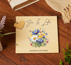 Personalised Wooden Wedding Guest Book With Flowers