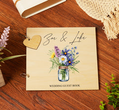 Personalised Wooden Wedding Guest Book With Daisy Flower Vase