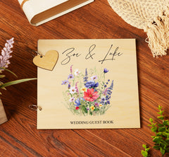Personalised Wooden Wedding Guest Book With Beautiful Wildflowers