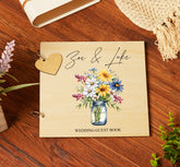 Personalised Wooden Wedding Guest Book With Mixed Flower Vase