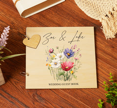 Personalised Wooden Wedding Guest Book With Wildflowers