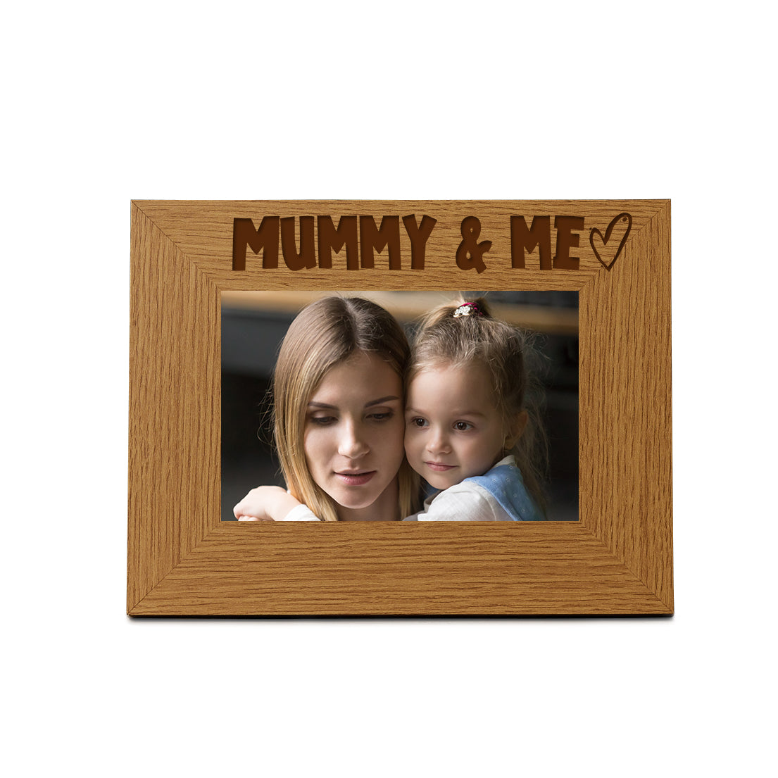Oak Picture Photo Frame Mummy & Me Heart Gift Landscape Anniversary Photo Frame ukgiftstoreonline