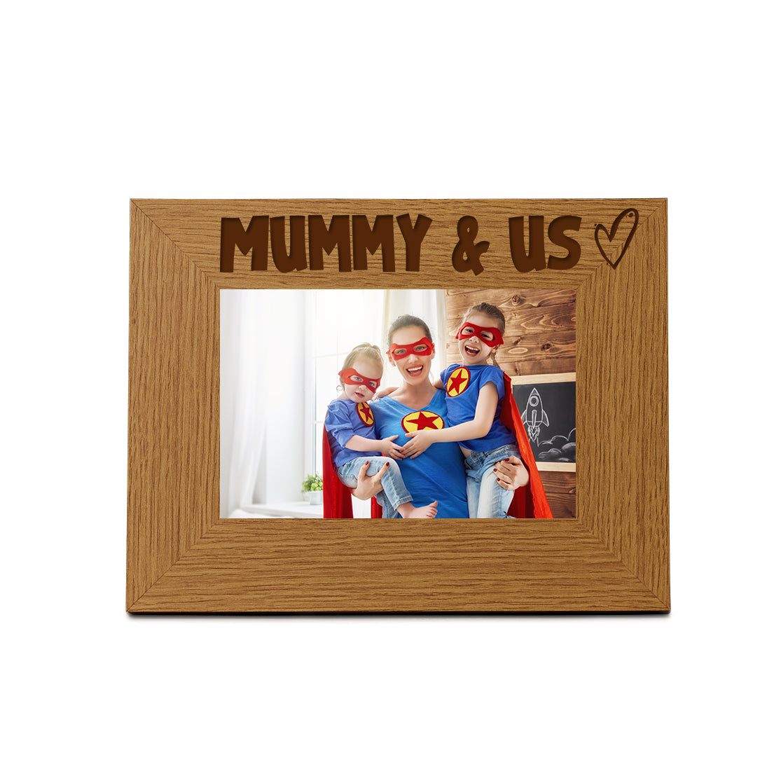 Oak 6x4 Picture Photo Frame Mummy & Us Heart Gift Landscape Anniversary Photo Frame ukgiftstoreonline