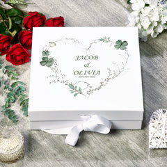 Personalised Wedding Box With Clover Leaf Floral Heart and Ribbon