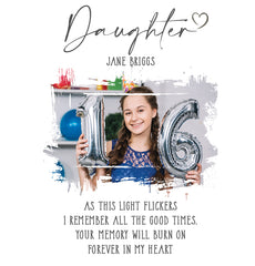 Memorial Daughter Tea Light Holder Bereavement Sympathy Gift With Photo