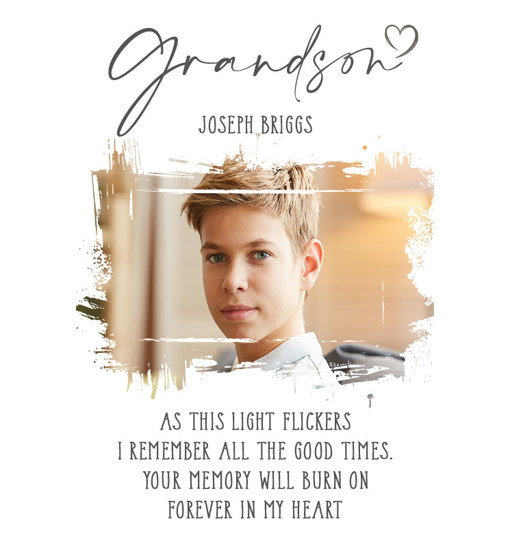 Memorial Grandson Tea Light Holder Bereavement Sympathy Gift With Photo Tea Light Holder ukgiftstoreonline