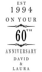 Personalised Wooden Wine or Champagne Box 60th Anniversary Celebration