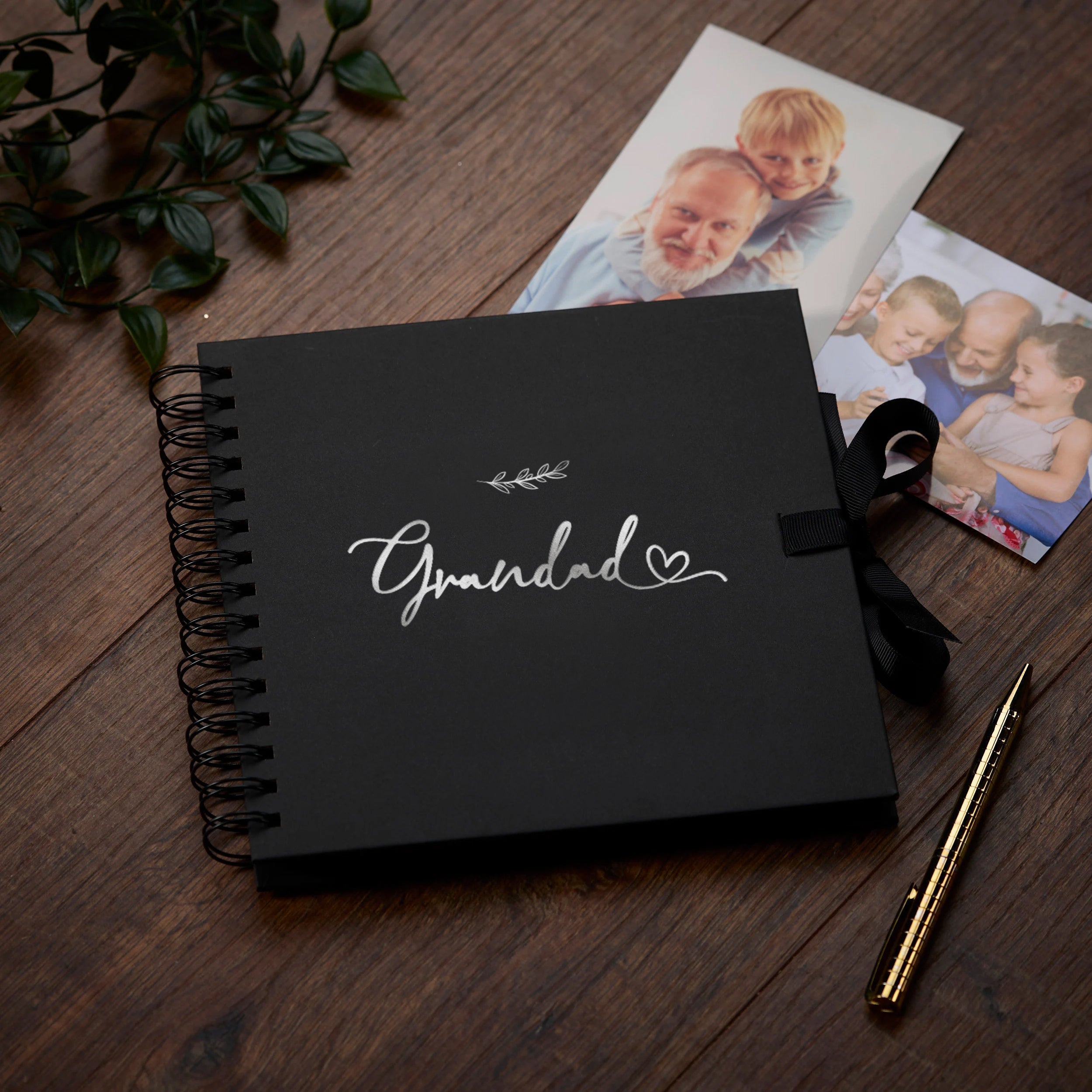 Grandad Black Scrapbook Photo album With Leaf Design Scrapbook ukgiftstoreonline Silver