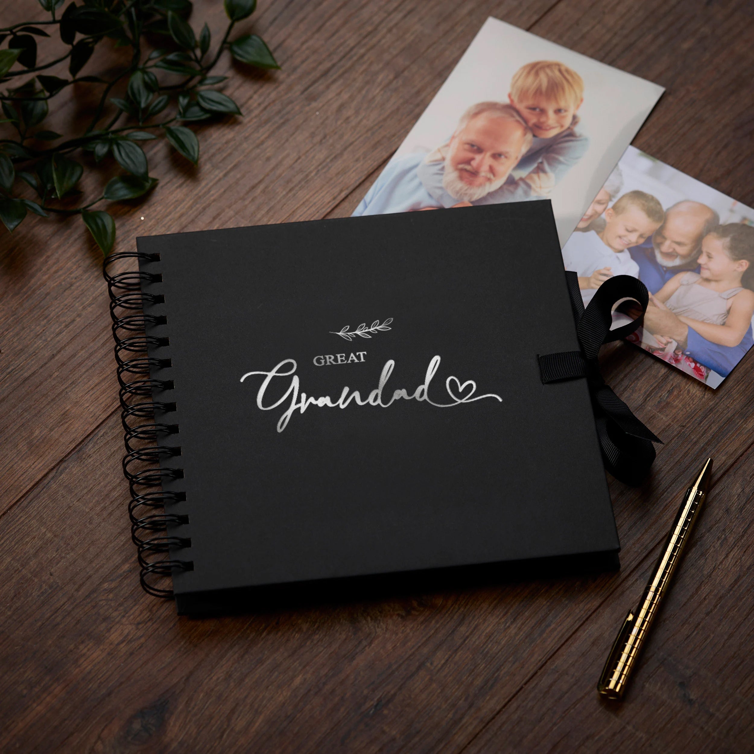 Great Grandad Black Scrapbook Photo album With Leaf Design Scrapbook ukgiftstoreonline Silver