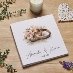 Personalised Large Wedding Photo Album Linen Cover Floral Ring Design