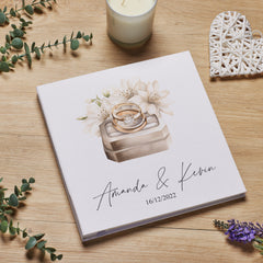 Personalised Large Wedding Photo Album Linen Cover Floral Ring Box Design
